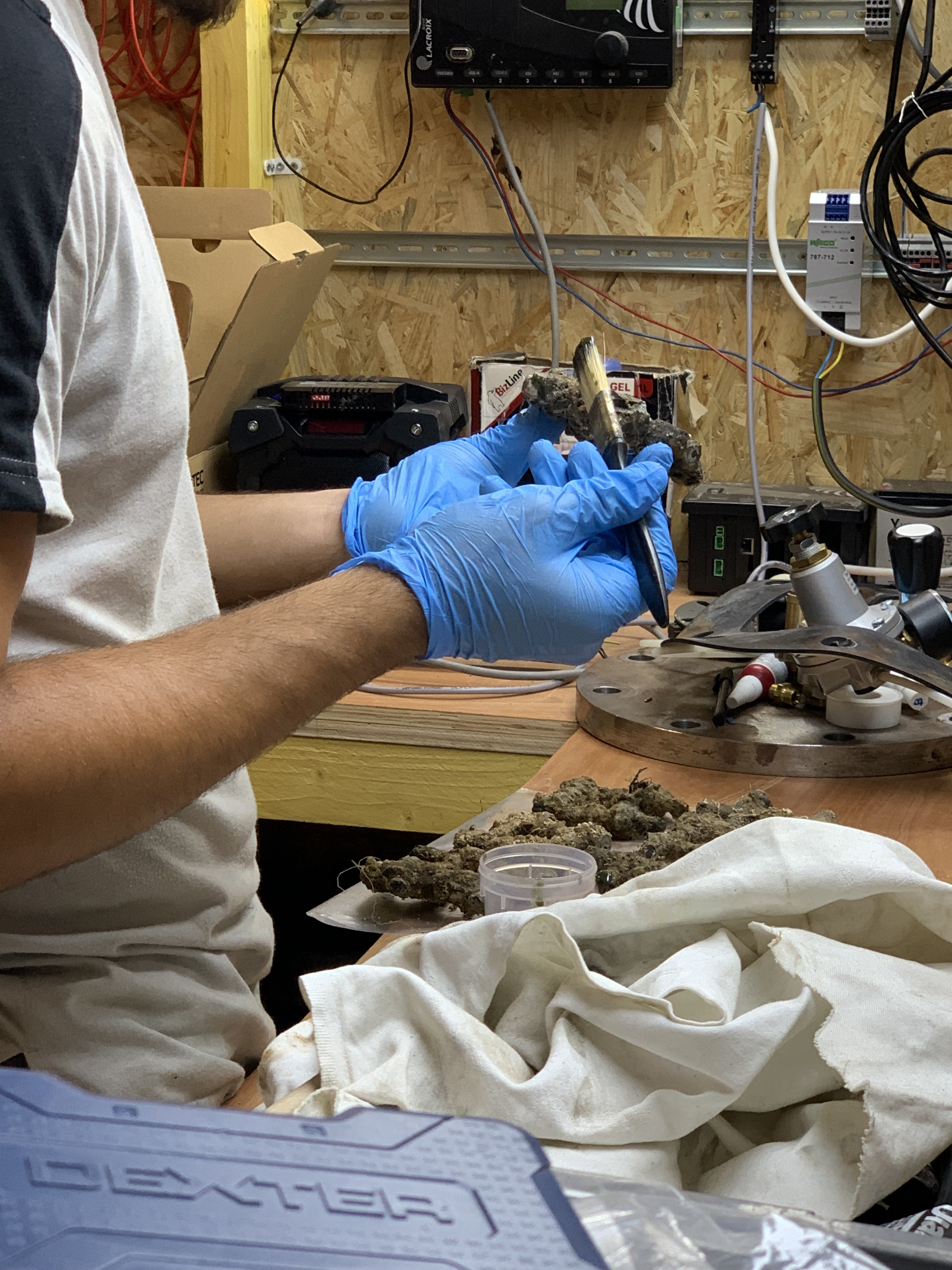 Cutting Geocorail samples in the lab 